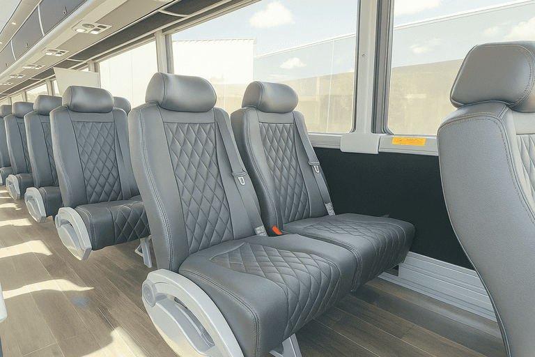 interior of Santa Monica Minibus Company charter bus