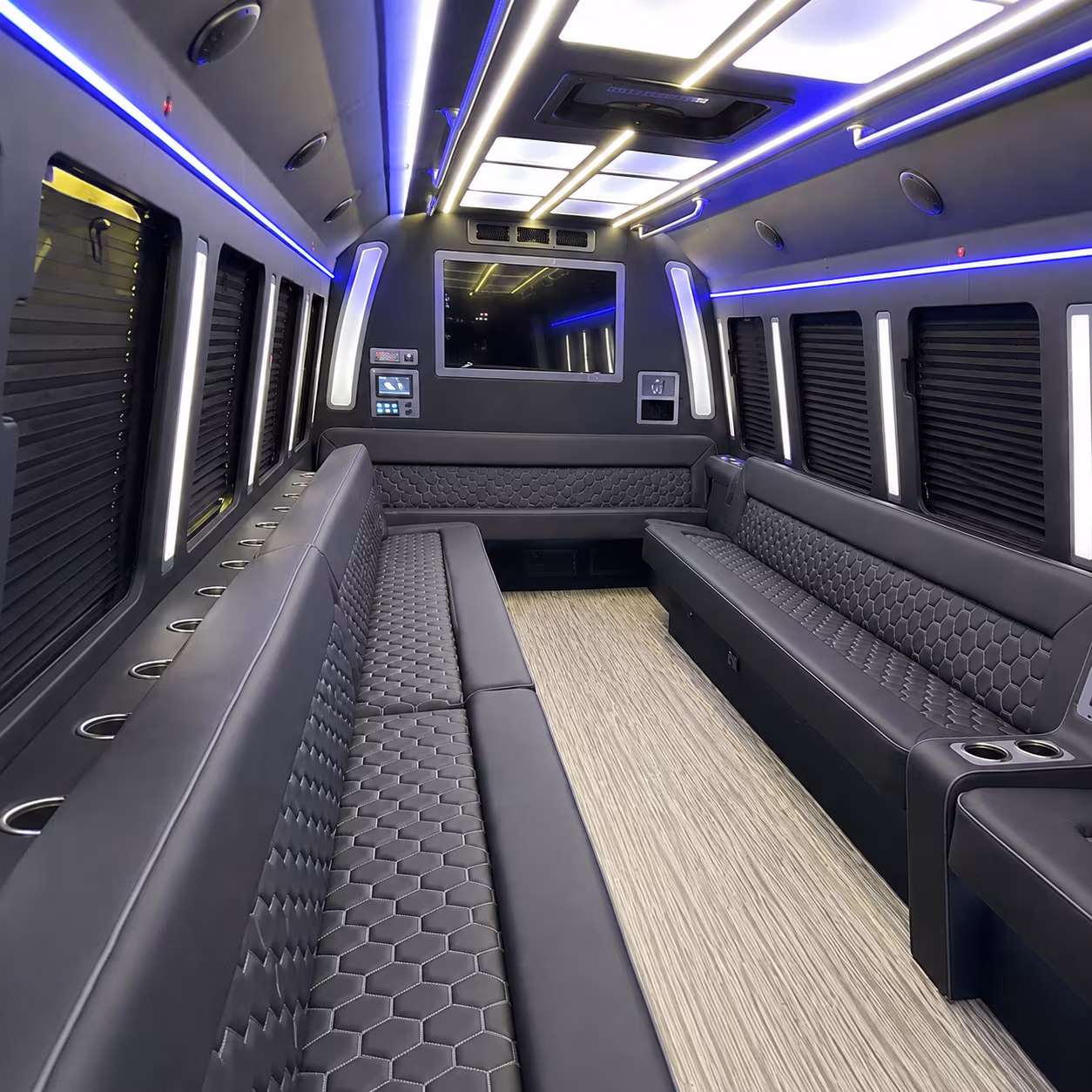 santa monica 40 passenger party bus inside